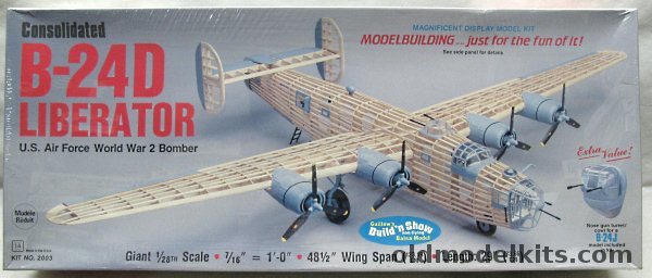Guillows 1/28 Consolidated B-24D or B-24J Liberator - 48.5 Inch Wingspan Wood and Plastic Model Aircraft, 2003 plastic model kit